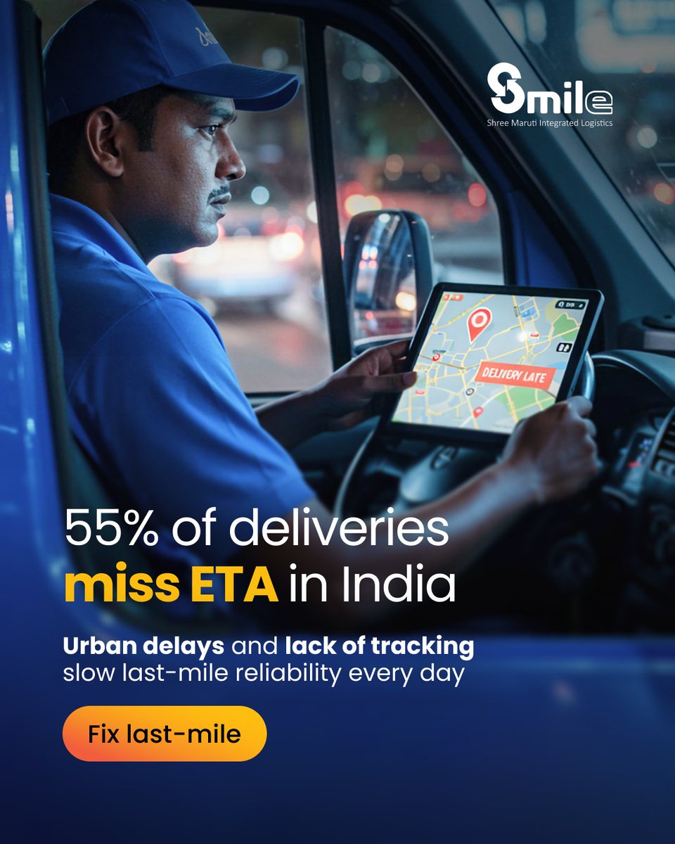 ShreeMaruti_Ind's tweet image. Over half of last-mile deliveries miss their ETA due to congestion, poor geolocation, fragmented handovers, and lack of real-time updates. Synchronisation and live visibility are key to protecting SLAs, cutting refunds, and boosting retention. 
#LastMileDelivery #SmartLogistics