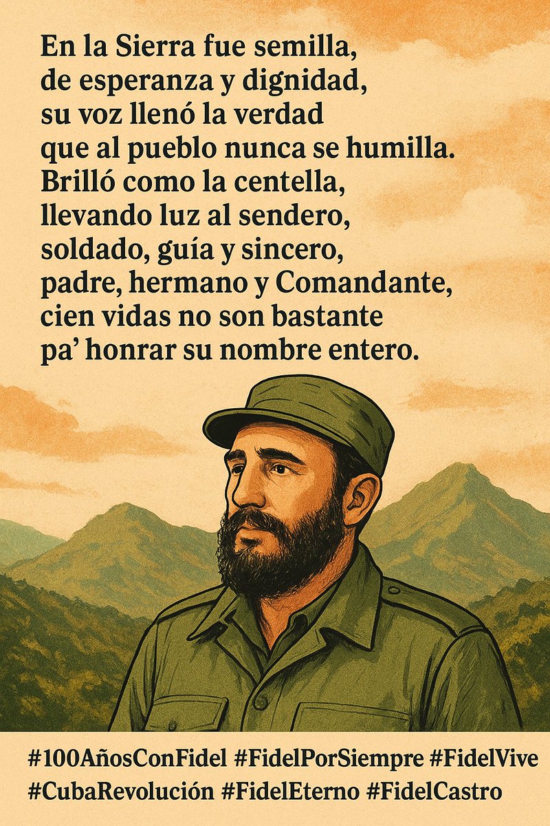 EmilioTilde's tweet image. "A 100 años de su nacimiento, Fidel sigue siendo voz, ejemplo y fuerza viva de la Patria. Su legado late en cada cubano que sueña y lucha."
#UnidosXCuba
#PorCuba #ClaridadTunera #CubaVsBloqueo #CubaEnModoVictoria @EduardoLopezL65