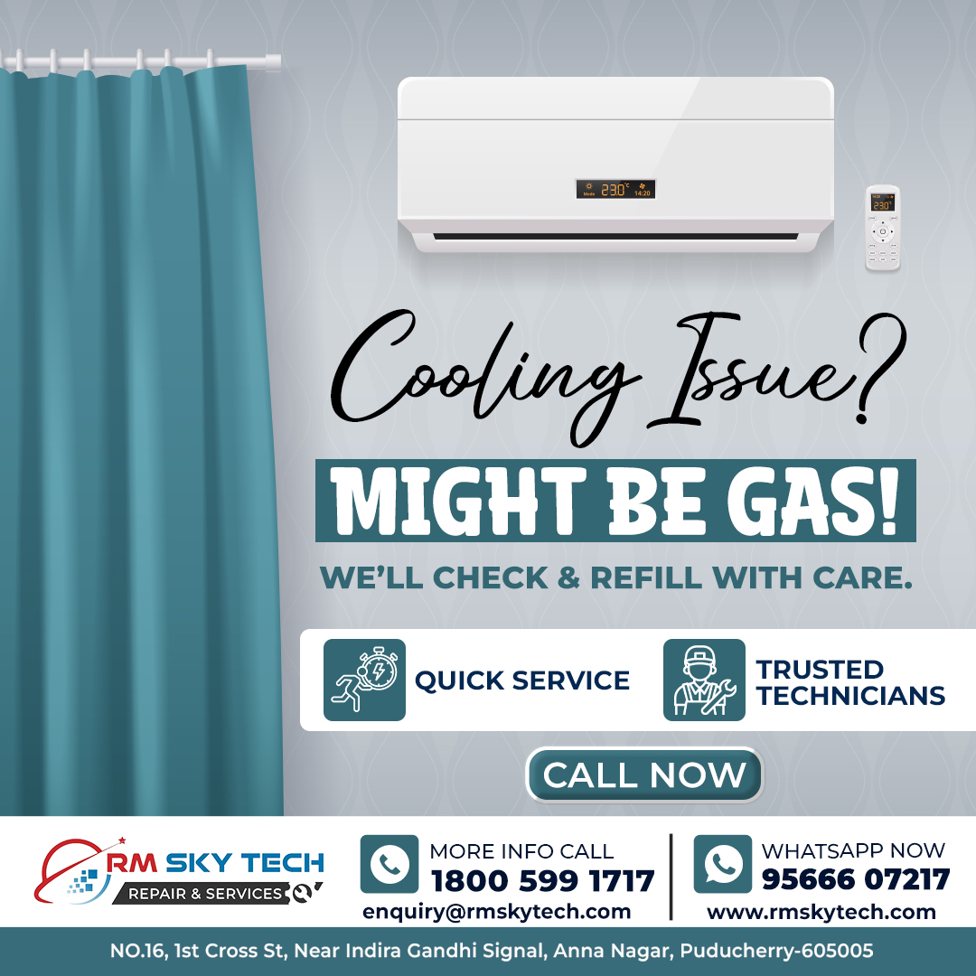 rm_repair_serv's tweet photo. Cooling Issue? Might be gas! 💨 Our trusted technicians will check & refill with care.
CALL NOW for quick service!
📞 1800 599 1717 | 🌐 https://t.co/SHMyFLkpBE
#ACRepair #ACService #ACGasRefill #RMskytech #Puducherry #HomeComfort #ACProblem https://t.co/a3qSayS9pB