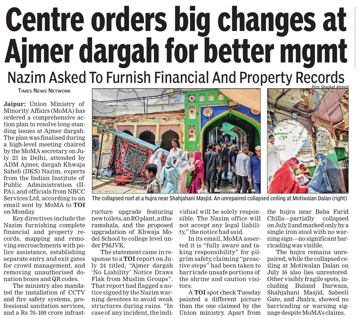 ShaukatRj's tweet photo. The times of india 13 august 2025
#ajmer #dargah https://t.co/kVUnLdjelx