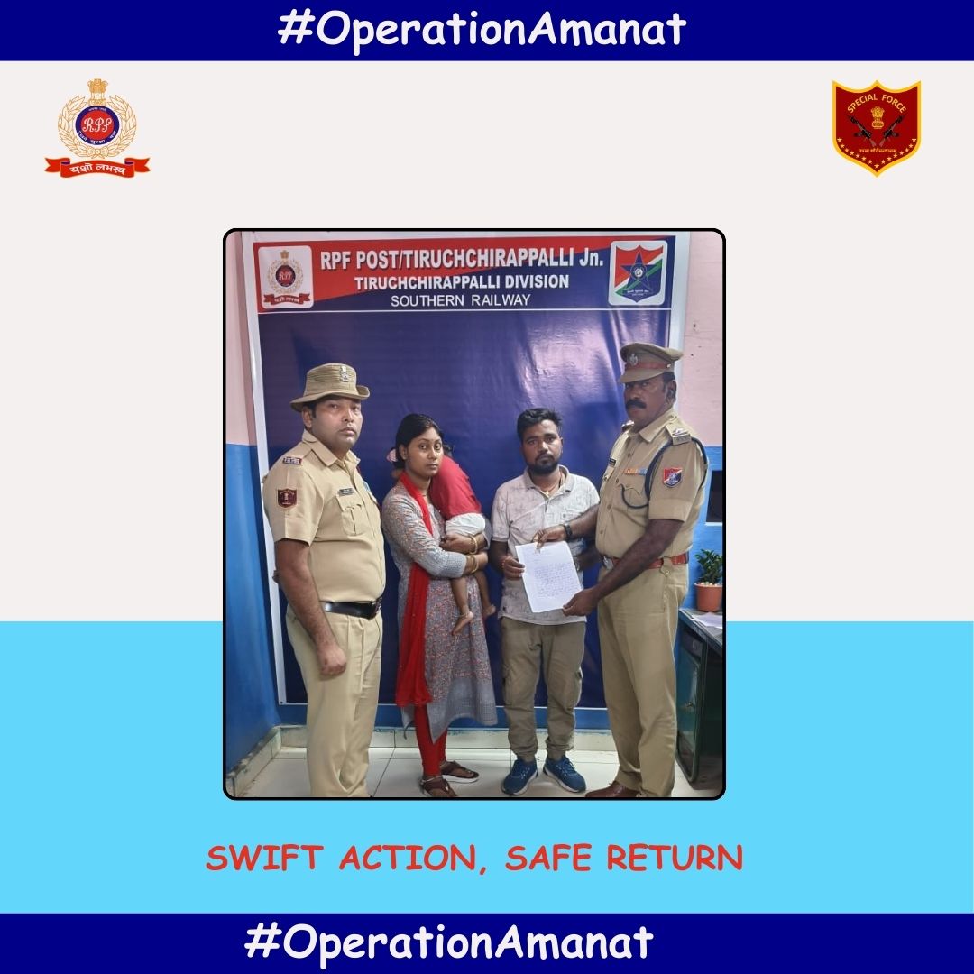 On 12.08.25 at Trichy Railway Station, #RPSF constable swiftly recovered a lost gold ear ring (₹25,000) of passenger from T.No.12663 and returned it in presence of ASI/GS/TPJ.
A fine example of honesty and prompt action.
#OperationAmanat #RPF #GoodWorkDone