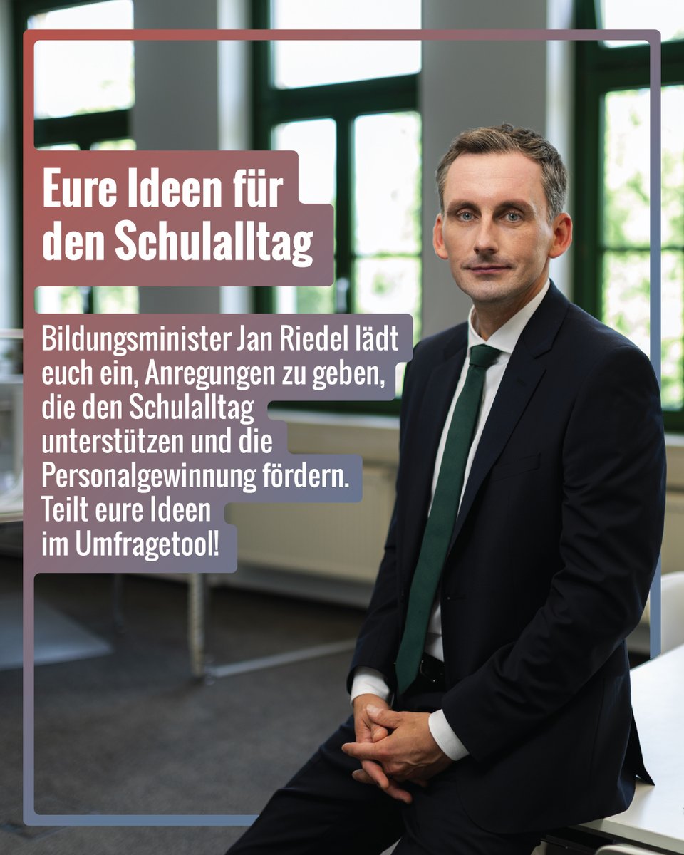 📣 Eure #Ideen für den #Schulalltag sind gefragt! Bildungsminister <a href="/janriedelhalle/">Jan Riedel</a> lädt ein, konkrete Vorschläge zur Verbesserung des Schulalltags zu teilen. Nutzt unser Umfragetool unter lsaurl.de/MF51VG und helft, die Schulen in <a href="/sachsenanhalt/">Sachsen-Anhalt</a> noch besser zu machen!