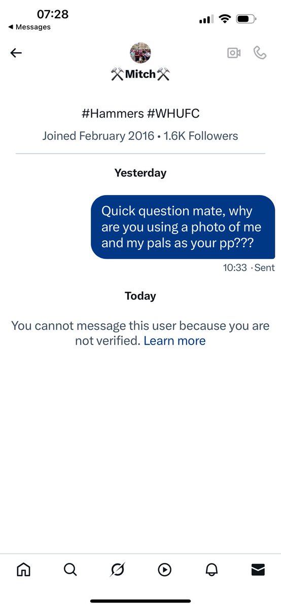 If anyone sees this guy selling west ham tickets, avoid him as he’s a scammer. If everyone could report him too that would be great, don’t really want people getting scammed by someone that has me in their PP🤣