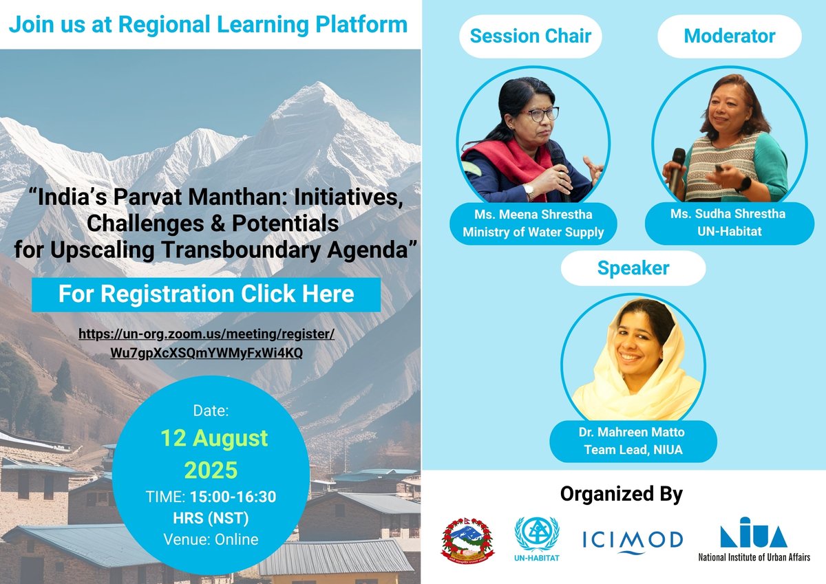 CWISANepal's tweet photo. We wrapped up an insightful webinar on "Support for Used Water and FSSM" featuring @NIUA_India and their transformative work in urban sanitation and used water management across India’s hill states and beyond. Thank you @icimod for being part of this regional learning hub. #CWIS https://t.co/naDGGY1FN6