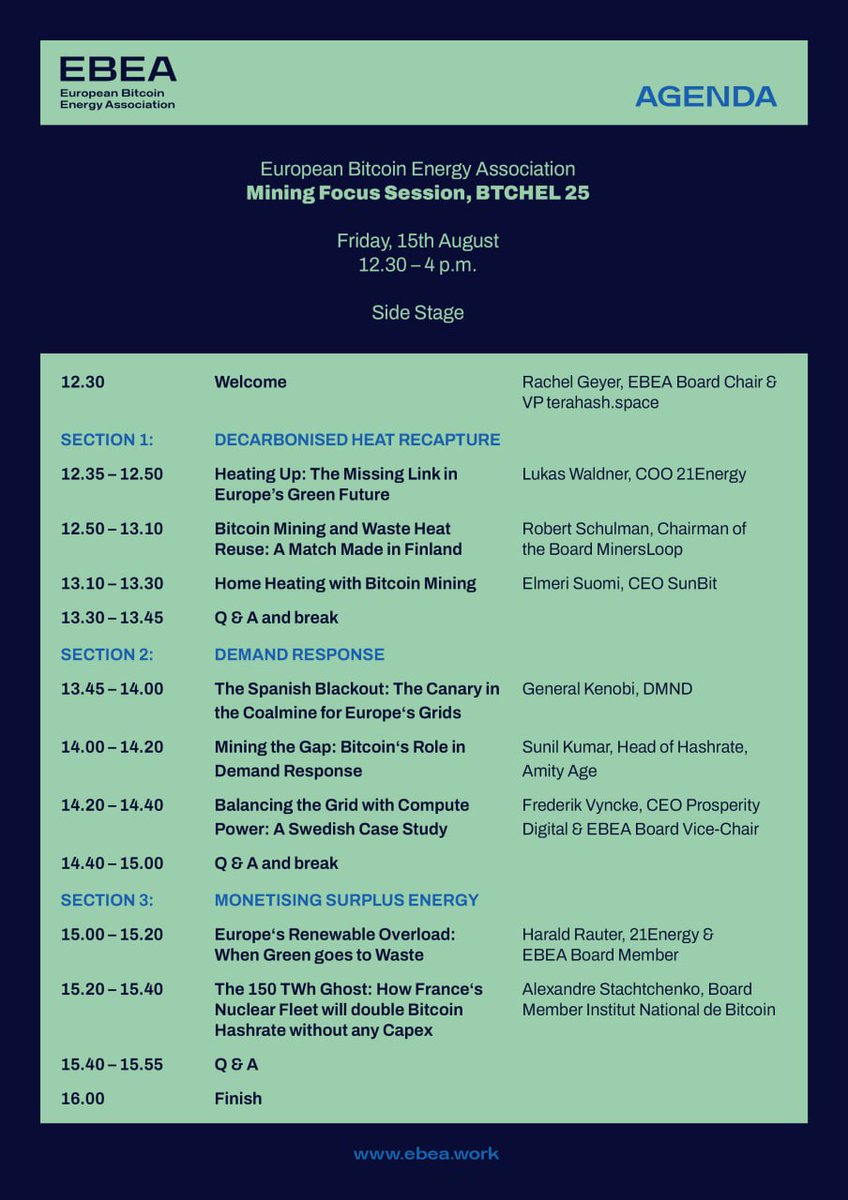 🚀 EBEA Mining Focus Session at <a href="/btchelevent/">₿TCHEL 🇫🇮</a> 2025 – Meet the Speakers!

This Friday afternoon, EBEA will bring together a powerhouse lineup to explore how Bitcoin mining intersects with energy, innovation, and sustainability.

See who’s joining us 👇

1/3