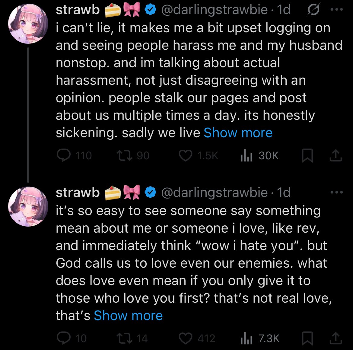 Your husband made a 30 minute YouTube video about the time I told him to drink a glass of chocolate milk. 

You both, together, swarmed my chats with your deranged dumbass fans and encouraged them to send me death threats and to threaten me with rape. 

Fuck the both of you. 🩷