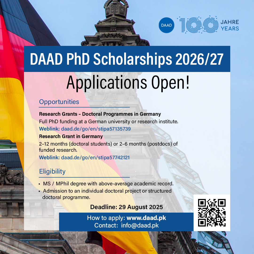 HEC Pakistan (@hecpkofficial) on Twitter photo #DAAD #PhD #Scholarships 2026/27
Full PhD funding: daad.de/go/en/stipa571…
Short-term grants: daad.de/go/en/stipa577…
📅 Deadline: 29 Aug 2025
🌐 Info: daad.pk
📩 Help: info@daad.pk #DAAD #PhD #Scholarships 2026/27
Full PhD funding: daad.de/go/en/stipa571…
Short-term grants: daad.de/go/en/stipa577…
📅 Deadline: 29 Aug 2025
🌐 Info: daad.pk
📩 Help: info@daad.pk