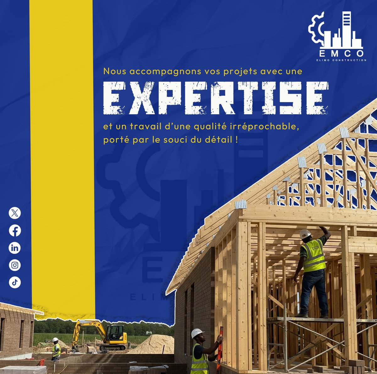 ElimoConst's tweet photo. Elimo Construction, c’est l’expertise au service de vos projets : Construction | Aménagement | Maintenance | Plans &amp; cahiers des charges  

Travail soigné, normes respectées, finitions impeccables. 
 
Solide, durable, bien pensé. #Construction #BTP #Elimo https://t.co/CHfoa8YjxT