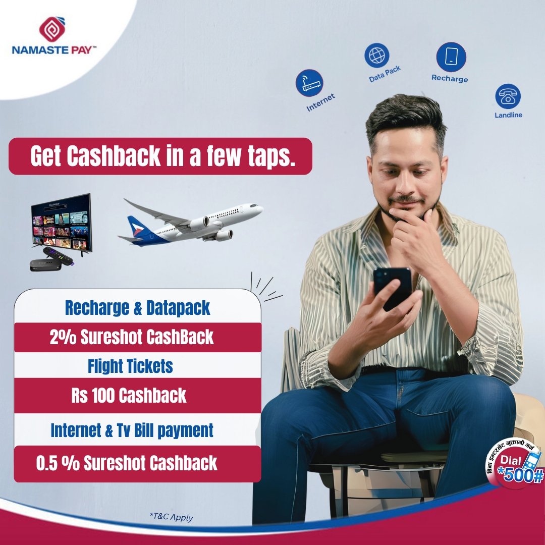 💳 Cashback Everyday, The Namaste Pay Way! 💳

✅ Recharge &amp; Data Pack – 2% sureshot cashback 🔋
✅ Flight Tickets – Flat Rs.100 OFF ✈
✅ TV &amp; Internet Bills – 0.5% cashback 📺🌐

With Namaste Pay, every payment gives you something back — any day, every day! 🙌