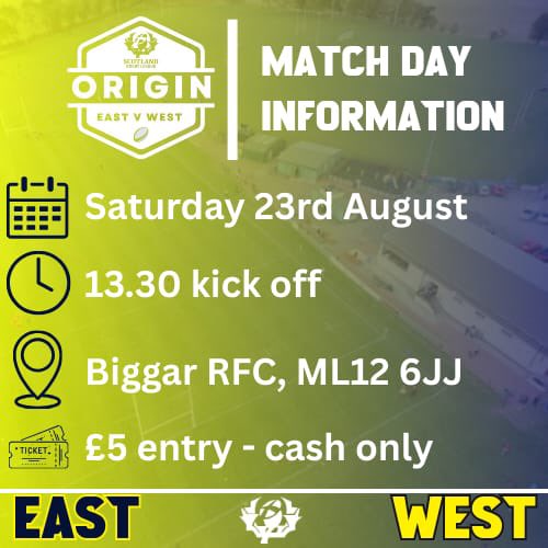 The historic inaugural SRL Men's Origin match comes to Biggar RFC on Saturday, August 23rd! Where Mikey Mair and Kris Hendrie will lead their sides out. Kick-off is at 1:30 PM. Entrance is just £5 on the day! #SRL #rugbyleague