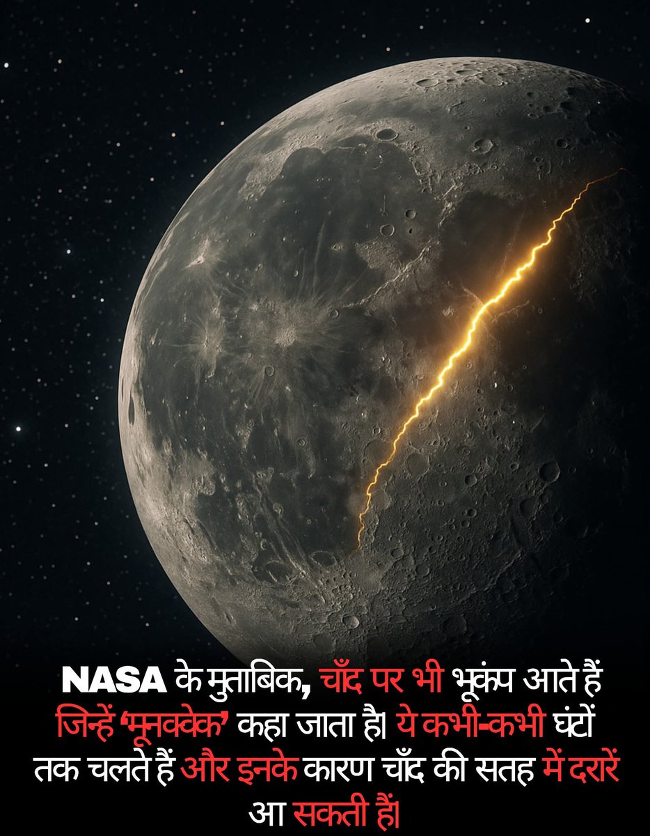 imsk_officiall's tweet photo. Moonquake
चाँद भी हिलता है!
NASA के मुताबिक, चाँद पर भी भूकंप आते हैं जिन्हें ‘मूनक्वेक’ कहा जाता है। ये कभी-कभी घंटों तक चलते हैं और इनके कारण चाँद की सतह में दरारें आ सकती हैं।
Source: NASA
#Moonquake #SpaceFacts #NASA #Astronomy #MoonMystery #ScienceNews https://t.co/eoTkWUl1AO