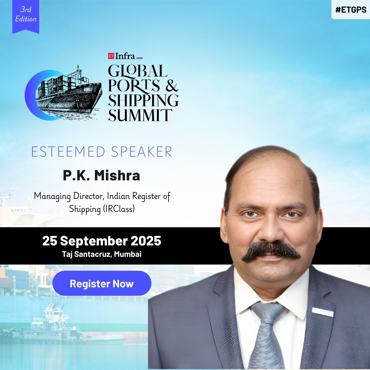 ETInfra (@et_infra) on Twitter photo Navigating the Future of Global Shipping
Excited to welcome P.K. Mishra, MD, <a href="/irclass/">IRCLASS</a> Indian Register of Shipping (IRClass), as a speaker at #ETGlobalPortsSummit.
📅 25 Sept 2025 | 📍 Taj Santacruz, Mumbai
🔗 infra.economictimes.indiatimes.com/global-ports-a…
#MaritimeLeadership #SustainableShipping Navigating the Future of Global Shipping
Excited to welcome P.K. Mishra, MD, <a href="/irclass/">IRCLASS</a> Indian Register of Shipping (IRClass), as a speaker at #ETGlobalPortsSummit.
📅 25 Sept 2025 | 📍 Taj Santacruz, Mumbai
🔗 infra.economictimes.indiatimes.com/global-ports-a…
#MaritimeLeadership #SustainableShipping