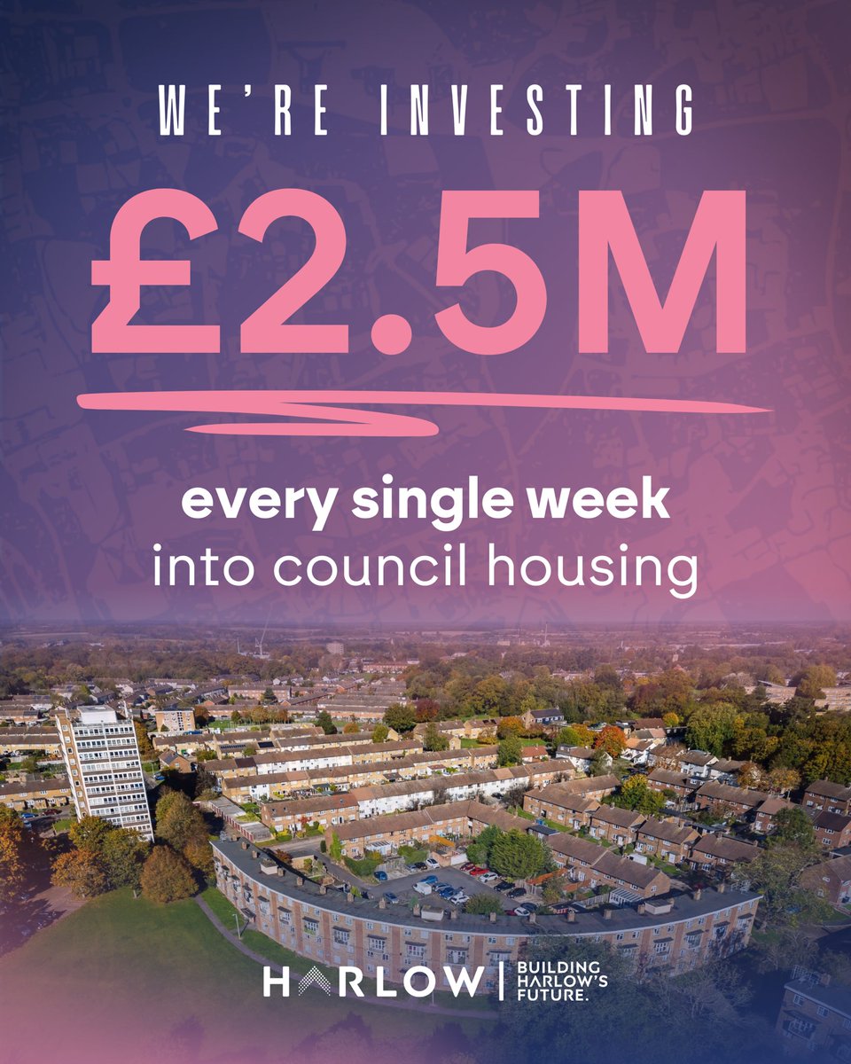 We’re now investing £2.5million+ every single week - over double what we spent just 5 years ago - to:

✅ Upgrade council homes
✅ Improve housing services
✅ Speed up repairs
✅ Cut turnaround times
✅ Build new homes for Harlow families

Building Harlow’s Future.