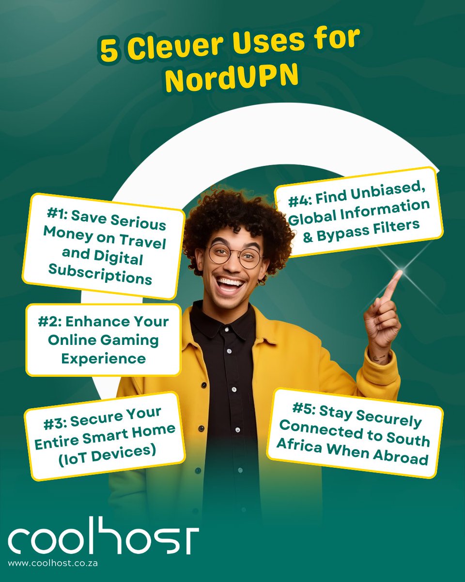 coolhost_za's tweet photo. Think you know everything a VPN can do? 🤔 Think again.

🔍 Beyond the Basics: 5 Clever Uses for NordVPN You Haven’t Thought Of

Perfect for South Africa’s digital explorers. 🌍
👉 https://t.co/CJC0WMH2JL

#NordVPN #Coolhost #VPNhacks #TravelHacks #GamingTips #SmartHomeSecurity https://t.co/dwP9mixkS5