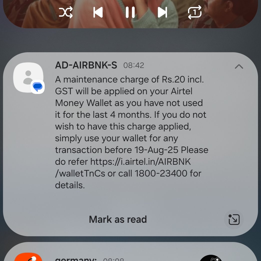 lensliebe's tweet photo. @airtelindia 
Maintenance charges? 
On Airtel Money Wallet?
Why? 🤔

This is 2025 and forget incentivizing customers to keep money in their wallets, Airtel is still charging customers for so called Maintenance charges for ... not using their own wallet.

What a scam! https://t.co/2bEvj5Stve