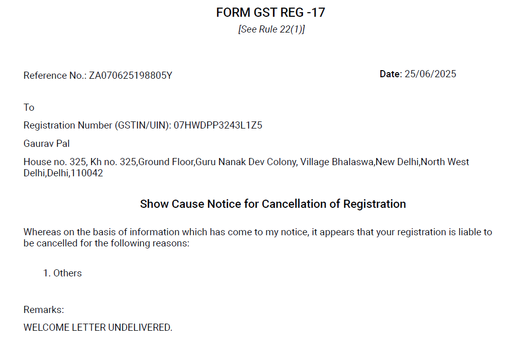 CARitikGupta's tweet photo. @nsitharaman @cbic_india My Client GSTIN 07HWDPP3243L1Z5 was suspended on 25 Jun 2025 just because the welcome letter was undelivered. I replied on 30 Jun explaining he never got a call from delivery boy. Still not active. Is this a valid reason to suspend GST? How can business run in such fear? #GST @GST_Council  @nsitharamanoffc