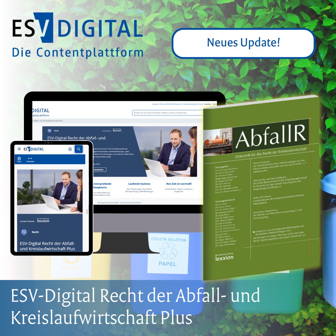 🔄 Neu in der ESV-Digital-Datenbank 𝗥𝗲𝗰𝗵𝘁 𝗔𝗯𝗳𝗮𝗹𝗹- &amp; 𝗞𝗿𝗲𝗶𝘀𝗹𝗮𝘂𝗳𝘄𝗶𝗿𝘁𝘀𝗰𝗵𝗮𝗳𝘁 𝗣𝗹𝘂𝘀: 📷 AbfallR mit 📷 Gebühren-/Satzungsrecht.   📷 Jetzt 4 Wochen gratis testen 📷 bit.ly/4mekz9V🔍

#ESV #Recht