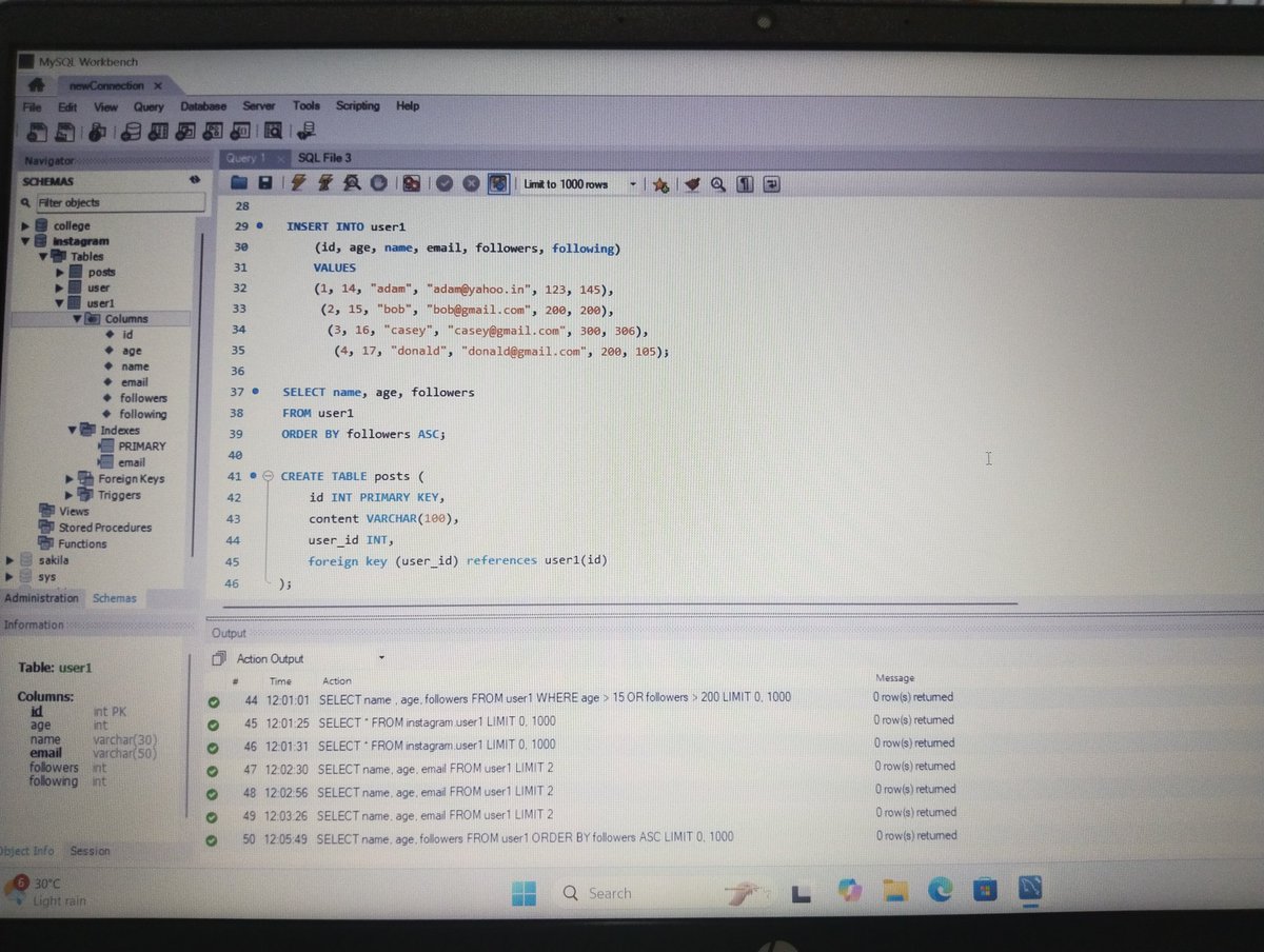 KhanKlamudddin's tweet photo. Today in MySQL I learned:
✅ WHERE clause
✅ Operators (>, <, AND, OR)
✅ LIMIT
✅ INSERT
Filtering data is now as easy as making coffee ☕💻
#SQL #MySQL #100DaysOfCode #WebDevb https://t.co/wILmCTPWOR
