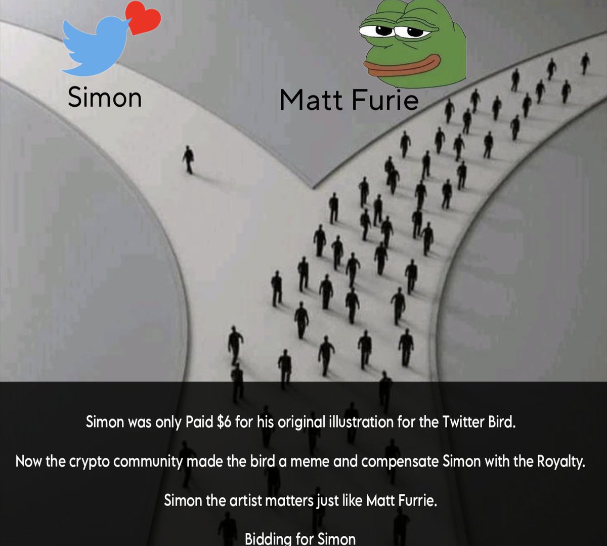 Good morning $Simon Holders,

Both Artists have Iconic art illustrations.

Simon <a href="/simonoxleee/">simon oxley</a> was the artist whose art illustration was used by twitter from the twitter blue bird 🐦. 
Unfortunately he was only paid $6 for his art which became very iconic. 

With the help of