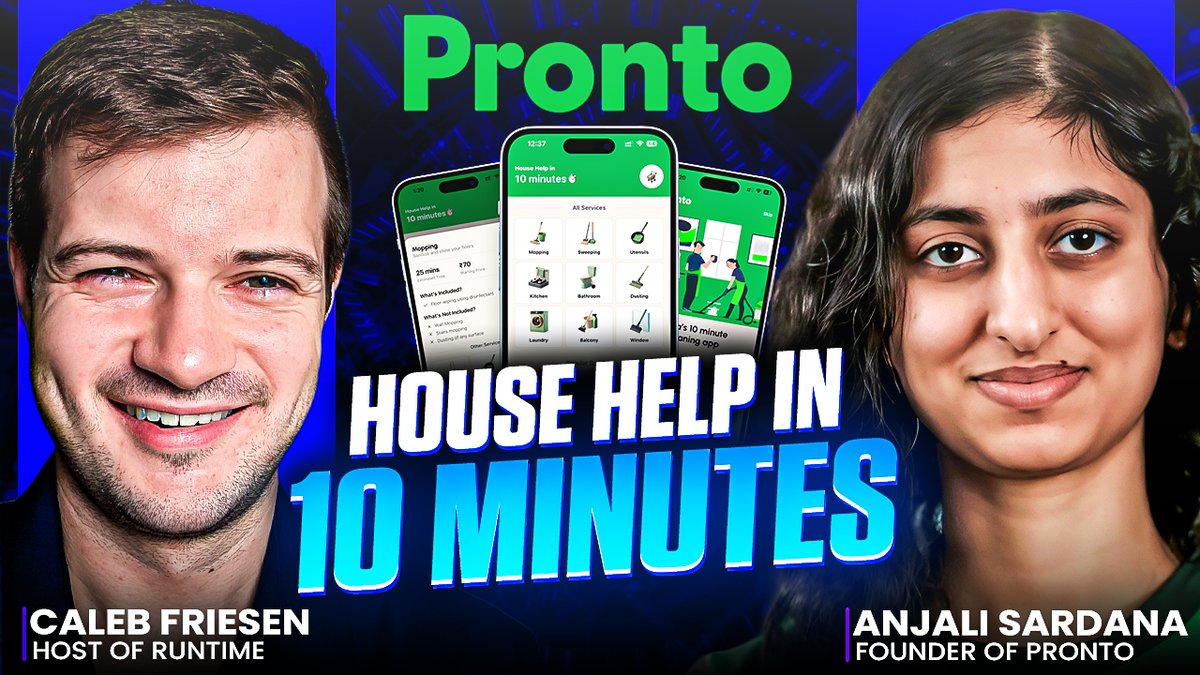 going live on <a href="/RuntimeBRT/">Runtime</a> at 1 PM IST with Anjali Sardana, founder of Pronto (<a href="/withpronto/">Pronto</a>), to talk about her $11.25M Series A and India's instant housekeeping/cleaning segment

tune in!
