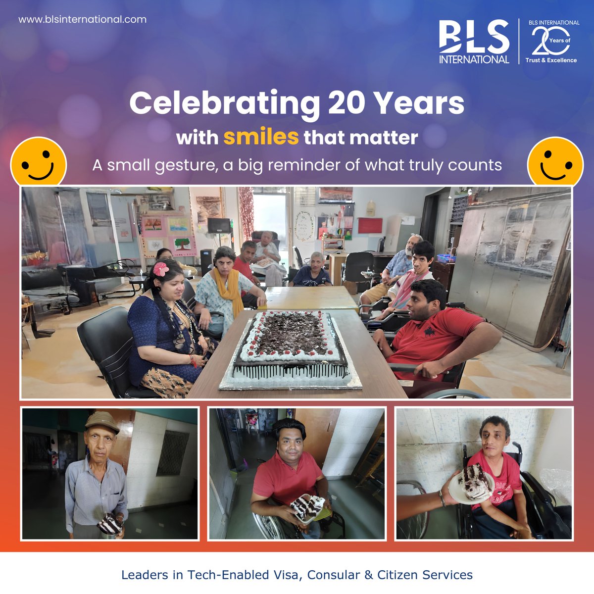 BLSintServices's tweet photo. #20YearsofBLSInternational | A Moment of Gratitude, A Thoughtful Gesture
 
As BLS International completes two decades of service, we chose to celebrate not just with our teams, but by sharing a moment with those who remind us why we do what we do.
 
To mark this milestone, we had the joy of sending a special cake to Cheshire Home India Delhi Unit – a home to the elderly, children, and specially-abled individuals. It was our way of saying thank you to a community where every smile, despite the challenges, is a quiet lesson in strength and humanity.
 
The smiles we received in return were the sweetest celebration of all.
 
It’s been 20 years of purpose, and as we look ahead, we carry forward the same spirit of empathy, connection, and shared humanity.

#20YearsOfBLS #BLSInternational #BLSWithHeart #GratitudeInAction #CelebratingHumanity #EmpathyInService