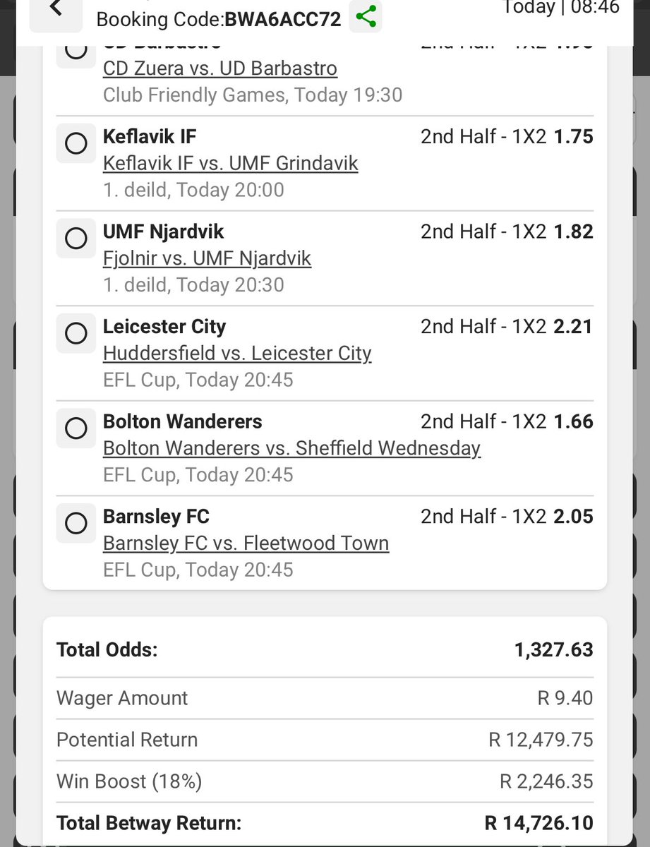 PunterJmerco's tweet photo. 2nd half win

Code: BWA6ACC72
Kick off:10:30

🚨Retweet for others🚨

🔞+|T&amp;C,s apply https://t.co/MvcCqbA7EF