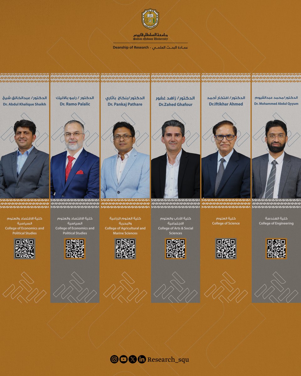 18 باحثًا متميزًا كُرِّموا في #يوم_الجامعة الـ 25؛ نظرًا لإسهاماتهم البحثية المبتكرة التي تعكس التزام  #جامعة_السلطان_قابوس بالتميز والريادة في مجال البحث العلمي.

#نبحث_للغد