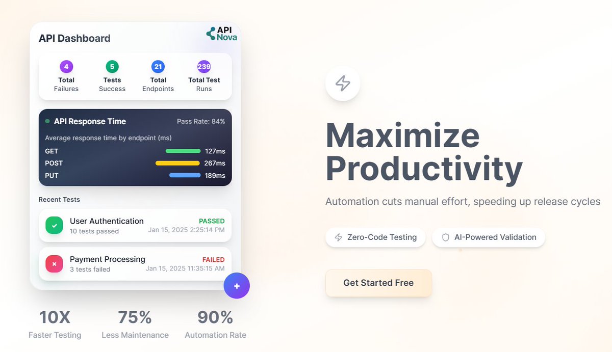 EngroTech's tweet image. Boost Your Team’s Productivity with APINova!

Say goodbye to slow, manual API testing. With Zero-Code Testing and AI-Powered Validation, you can release faster, maintain less, and automate more.

Get Started Free → apinova.ai

#APINova #APITesting  #AI #Engro