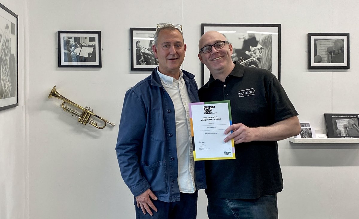 TheNorthernArt's tweet photo. BA (Hons) Photography student Neil Bankhurst has received this years Photography Achievement Award 2025. The award is in recognition of the student who has displayed a particular level of commitment and dedication to the practice and study of photography: https://t.co/2pmYVUAx3L https://t.co/xzyKYVPLSz
