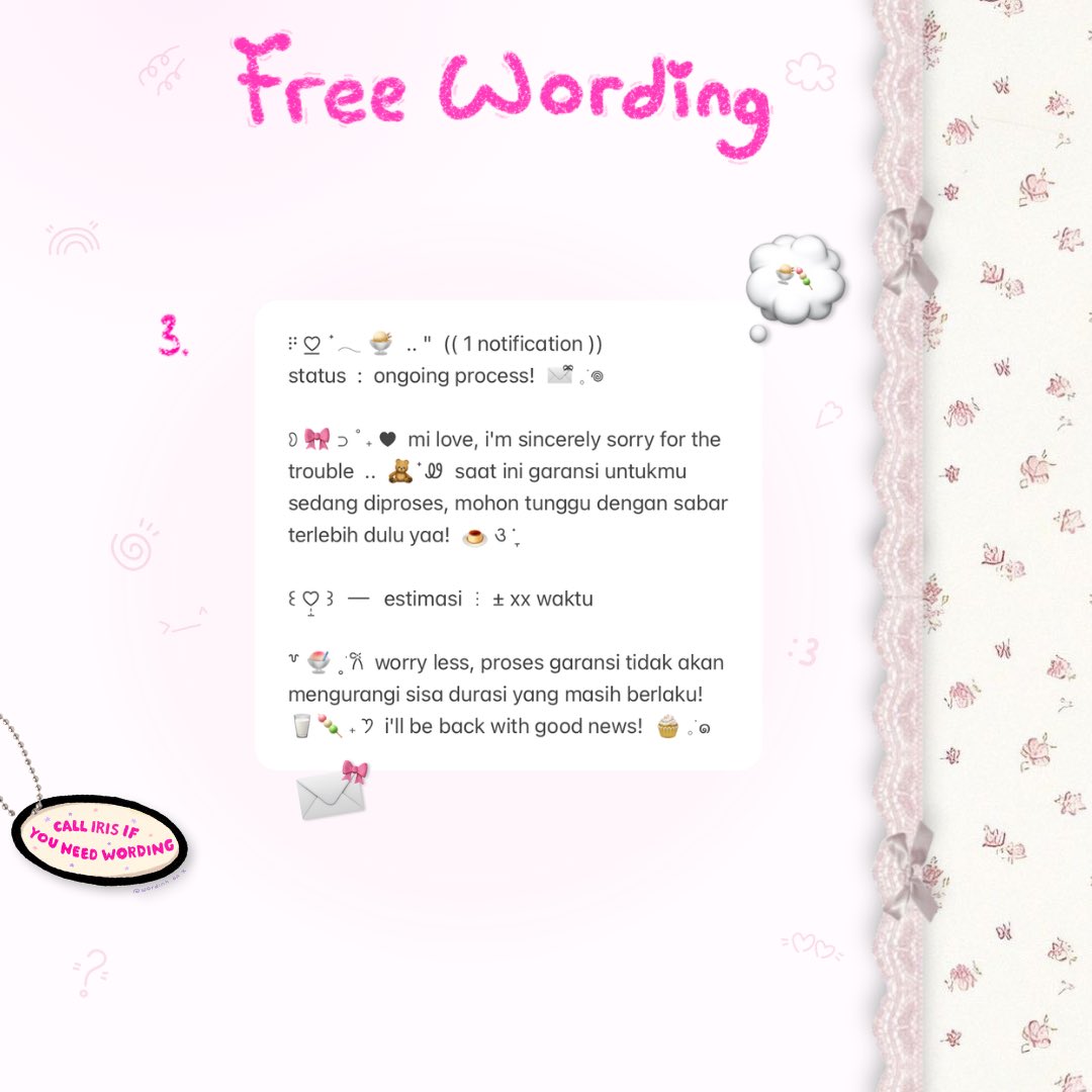 wordinh's tweet image. ⠀
⠀⠀⠀⠀𓏵 🎀 ⊹  help retweet?  🍨 𓊇ྀི

⠀🥛📞  ..  GIVEAWAY ALERT  !★____&amp;lt;

tman—tmun, ada 3 FREE wording garansi dari kak @skilletbrownies yang bisa kamu bawa pulang  ..  ♡  cek ALT untuk rules yaa!  ✉️  come join the funsie, mi love!  ♥︎

t. #zonauang #zonaba warranty