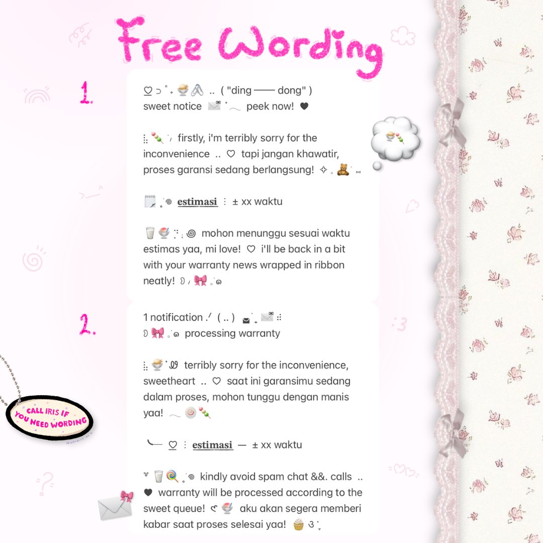 wordinh's tweet image. ⠀
⠀⠀⠀⠀𓏵 🎀 ⊹  help retweet?  🍨 𓊇ྀི

⠀🥛📞  ..  GIVEAWAY ALERT  !★____&amp;lt;

tman—tmun, ada 3 FREE wording garansi dari kak @skilletbrownies yang bisa kamu bawa pulang  ..  ♡  cek ALT untuk rules yaa!  ✉️  come join the funsie, mi love!  ♥︎

t. #zonauang #zonaba warranty