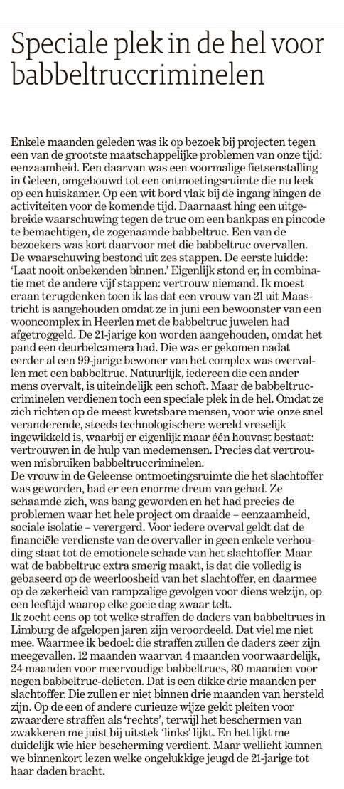 Gabrielle Heine (@gabrielleheine) on Twitter photo Goede column van <a href="/LeonVerdonschot/">Leon Verdonschot</a>, over de lage straffen die babbeltruc criminelen krijgen terwijl de impact voor de slachtoffers veel groter en langduriger is. Goede column van <a href="/LeonVerdonschot/">Leon Verdonschot</a>, over de lage straffen die babbeltruc criminelen krijgen terwijl de impact voor de slachtoffers veel groter en langduriger is.
