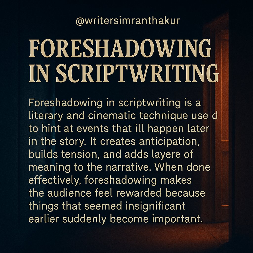 WriterSimran44's tweet image. Ever noticed how a single line, object, or glance early in a film suddenly feels huge by the end? That’s foreshadowing.
Whether it’s a flickering light, a cryptic comment, or a forgotten photo… nothing is accidental.
#Foreshadowing #ScriptwritingSecrets  #CinematicWriting