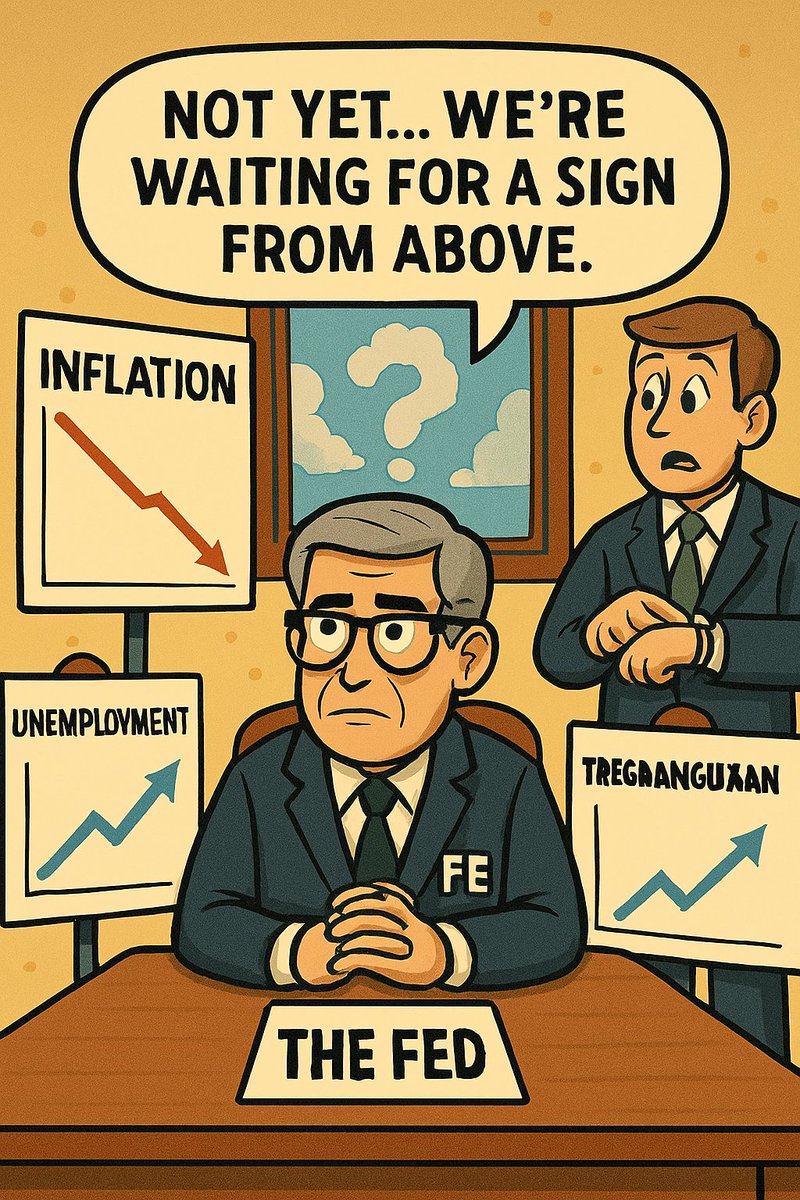 reman615's tweet photo. βNot yet... weβre waiting for a sign from above.β Meanwhile: π Inflation | π Unemployment | β° Treasury
#TheFedLogic #MemeEconomy #FinanceHumor #FeddieCoin https://t.co/53ROvA5H05