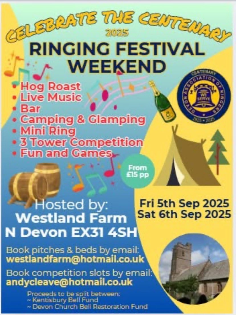 DevonBells's tweet image. SHARE SHARE SHARE

‼️Online Booking 
Available Now‼️

Westland Festival 06.09.2025

Live music, face painting, games, entertainments and a fabulous hog roast. 

For camping - westlandfarm@hotmail.co.uk

Book festival tickets: tickets.myiknowchurch.co.uk/gb/MzYxMy01/t 

🔔🔔🔔🔔🔔🔔😁
