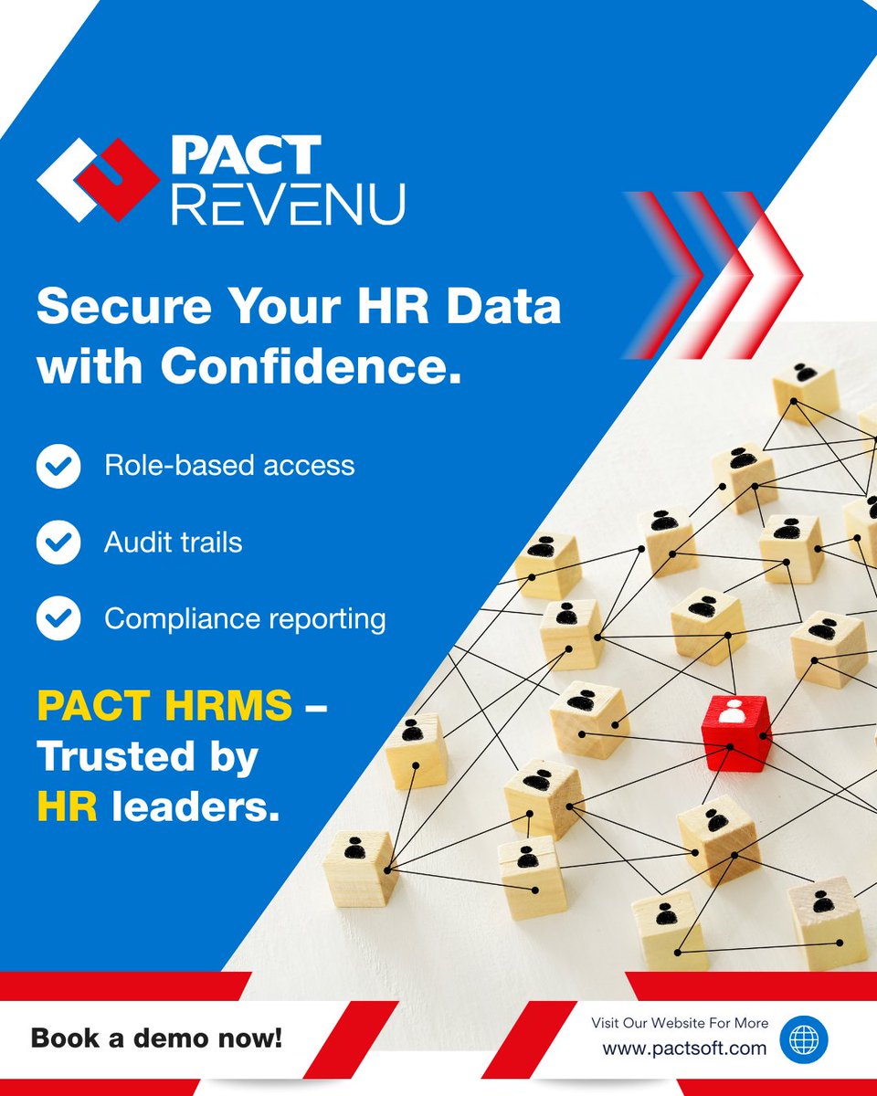 pacterpsolution's tweet image. In HR, trust starts with data security.
PACT HRMS keeps your employee data secure, compliant, and accessible only to the right people.
- Role-based access
- Audit trails
- Automated compliance
Protect what matters most.
👉 pactsoft.ae/modules/hr-pay…
#HRMS #RiskManagement