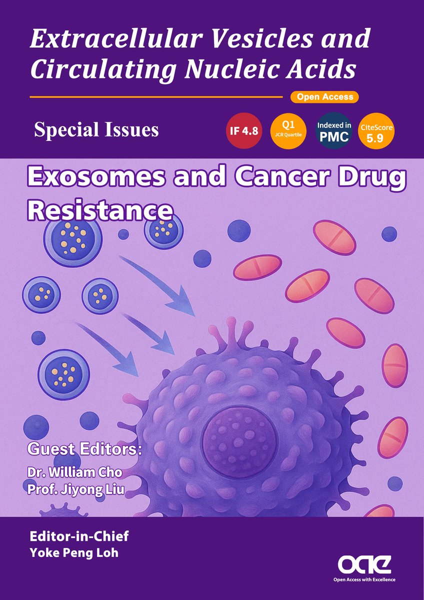 Extracellular Vesicles & Circulating Nucleic Acids (@vesiclesacids) on Twitter photo 📢Call for Papers !
🔍Let’s unlock exosomes’ potential to beat cancer drug resistance!
🔗oaepublish.com/specials/evcna… 👩🔬 Guest Editors: Dr. William Cho (Queen Elizabeth Hospital) & Prof. Jiyong Liu (Fudan University) #Exosomes #DrugResistance #EVs <a href="/ItaiYanai/">Itai Yanai</a> 📢Call for Papers !
🔍Let’s unlock exosomes’ potential to beat cancer drug resistance!
🔗oaepublish.com/specials/evcna… 👩🔬 Guest Editors: Dr. William Cho (Queen Elizabeth Hospital) & Prof. Jiyong Liu (Fudan University) #Exosomes #DrugResistance #EVs <a href="/ItaiYanai/">Itai Yanai</a>