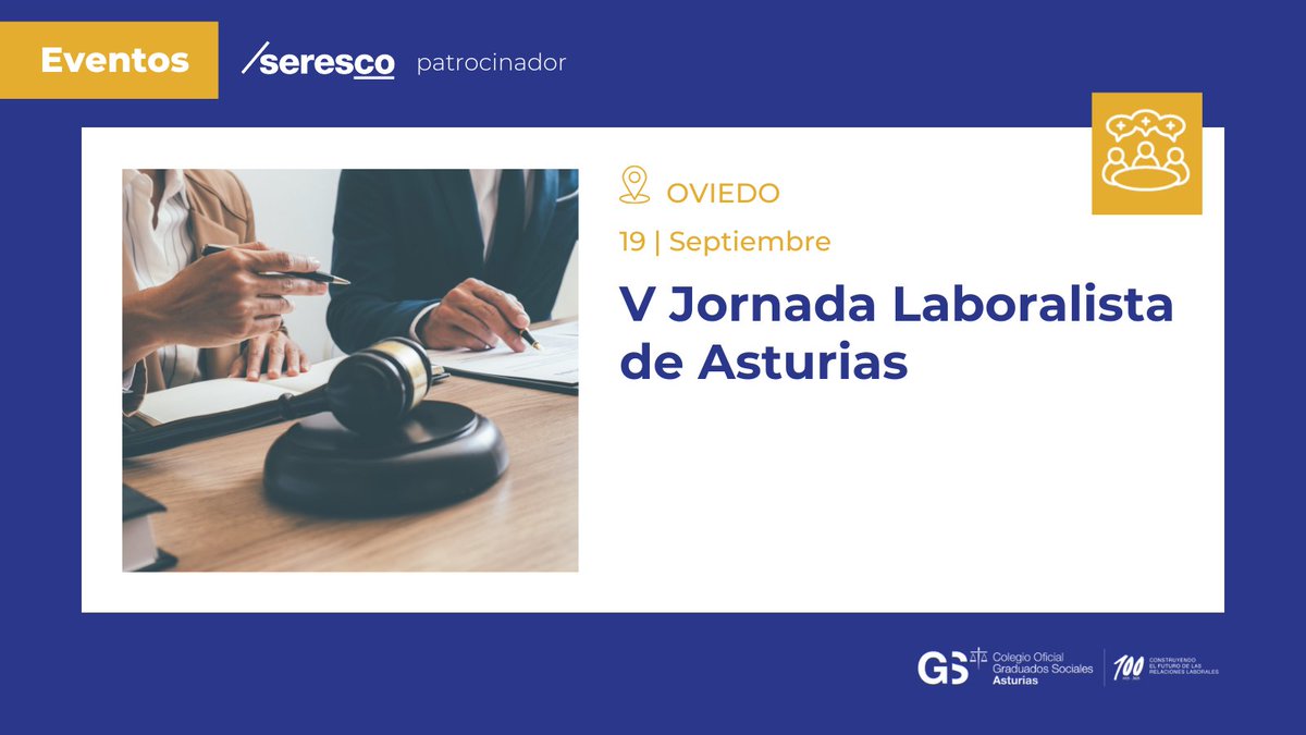 🗓️Viernes 19 de septiembre

👥 <a href="/seresco/">Seresco</a> patrocina la V Jornada Laboralista de Asturias organizada por <a href="/GSocialasturias/">GraduadosSocialesAst</a>.

Más información en ➡️seresco.es/actualidad-not…