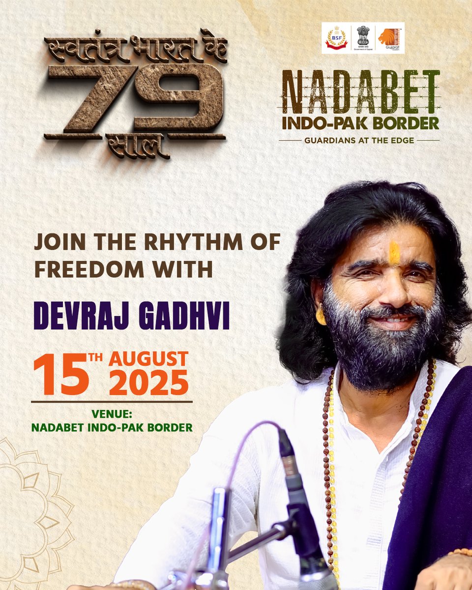 This 15 August, feel the pulse of freedom as Devraj Gadhvi lights up Nadabet Indo-Pak Border with his powerful voice and patriotic spirit. Come, be part of an evening where music meets the heart of the nation.

#nadabet #IndoPakBorder #devrajgadhvi #IndependenceDay