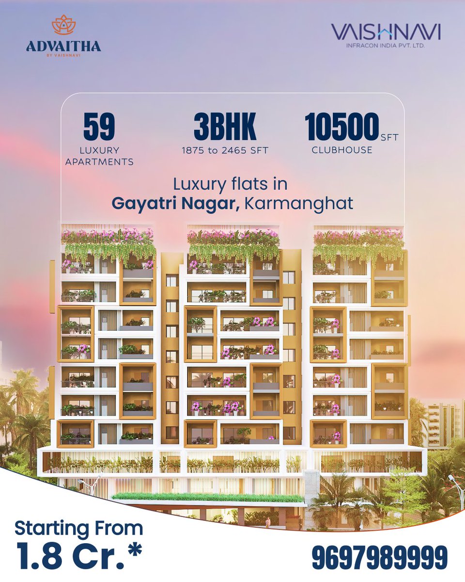 viiplhyd's tweet photo. Advaitha by Vaishnavi – 59 luxury 3BHKs in Gayatri Nagar, Karmanghat. 1875–2465 sft, 10,500 sft clubhouse. From ₹1.8 Cr.
.
.
#VaishnaviAdvaitha #LuxuryHomes #Vaishnaviinfra https://t.co/58tY5R1WgC