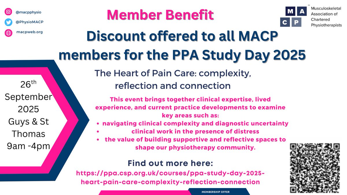 The <a href="/PhysioPainAssoc/">PPA</a> are offering all MACP members a discount to the 2025 study day! Fantastic line up of speakers check it out here ppa.csp.org.uk/courses/ppa-st…