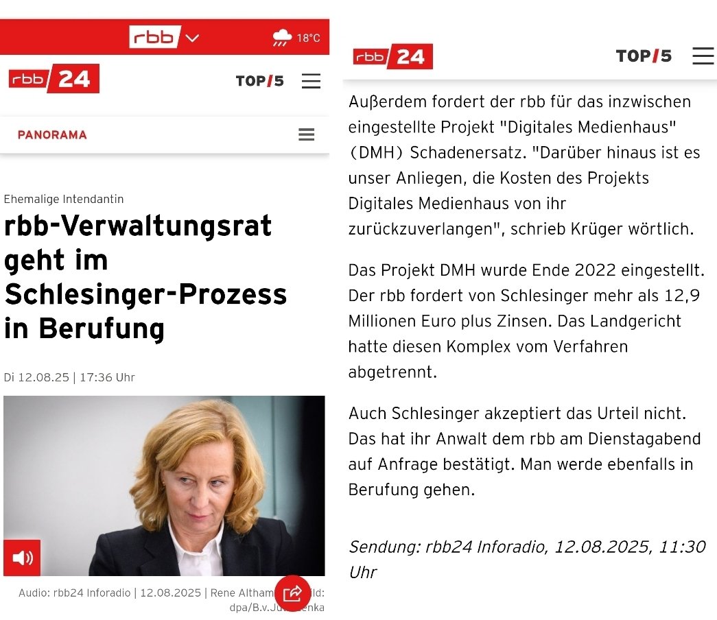 rbb-Verwaltungsrat geht im Schlesinger-Prozess in Berufung - Außerdem fordert der rbb für das inzwis...