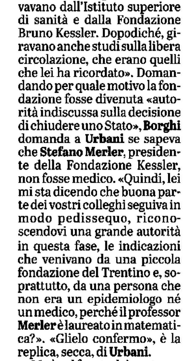 I verbali desecretati della commissione covid stanno facendo uscire qualche verità molto scomoda che è emersa nelle audizioni. Questa per esempio vale per tutti quelli che "ma tu che ne sai che non sei un medico?"
Il cts seguiva un matematico credendo fosse un medico epidemiologo