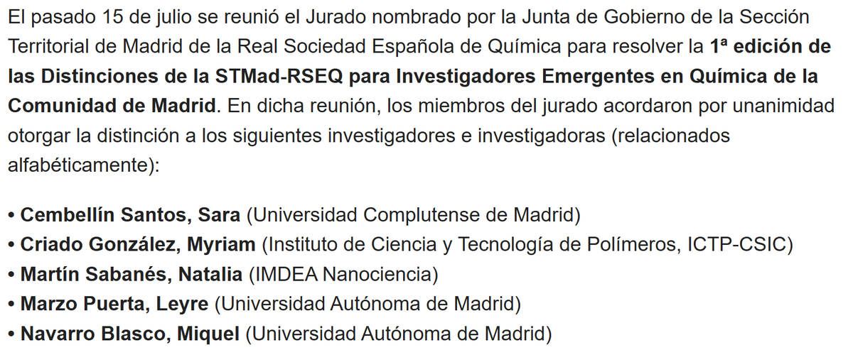 Very happy and honored to receive this award for emerging researchers from <a href="/RSEQ_STMadrid/">RSEQ-STMadrid</a>. It is also a pleasure to share it with good friends and amazing colleagues. Congrats to all the other awardees.