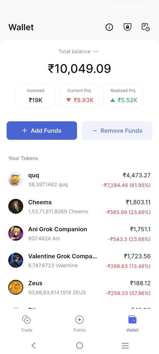 ATyagi43007's tweet photo. @CoinDCX My previous holding before CoinDcx web3 valentine grok companion CoinDcx team fault please fix my problem I can't withdraw my holding 😭😭😭 https://t.co/y3ylL13zK6