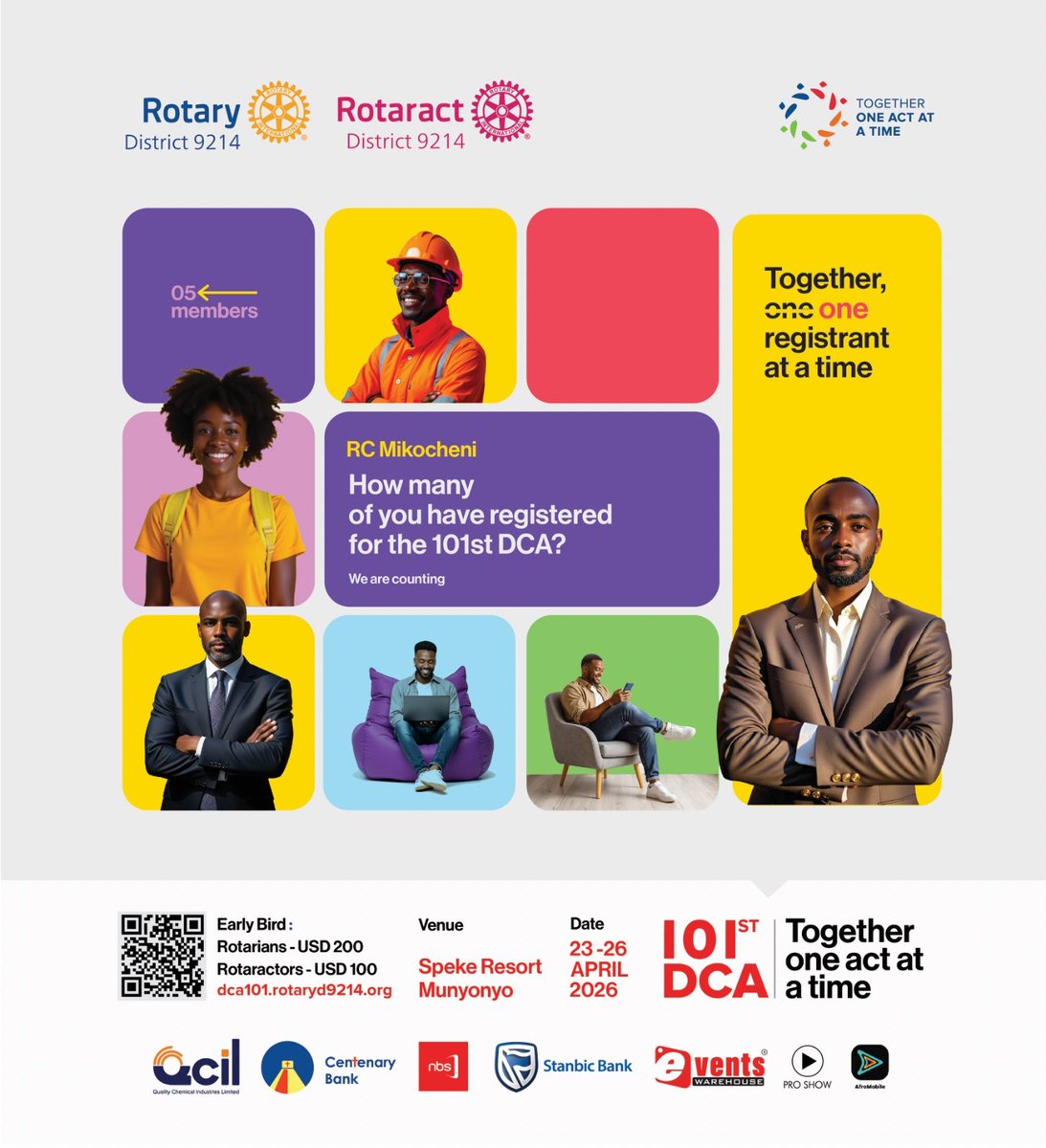 Rotary9214dca's tweet photo. 🚀 RC Mikocheni

💥 How many from your club are on board for the 101stDCA ? Let’s make history one registrant at a time.

📍Speke Resort Munyonyo 
📅23rd to 26th April 2026
⛓️‍💥https://t.co/vX8NTfAwU5

# RotaryD9214
# RotaractD9214
# 101stDCA
 # OneActAtATime https://t.co/7yBCRDZY8X