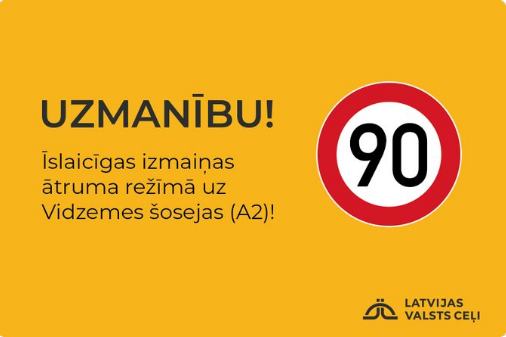 ⚠️Šodien, 13.augustā uz Vidzemes šosejas (A2), posmā  Sēnīte - Rīga, Rīgas virzienā, tiks veikta horizontālā apzīmējuma atjaunošana. Periodiski samazināts atļautais braukšanas ātrums uz 9⃣0⃣ !