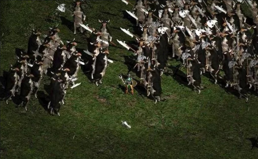 OrdinalArcade's tweet image. ✨   Throwback Thursday   ✨

That time in Diablo II when the lore turned real: combine Wirt’s Leg + Tome of Town Portal in the Horadric Cube after beating the game, and boom—you’re in “Moo Moo Land,” facing armoured, weapon-wielding cows and their boss, the Cow King.