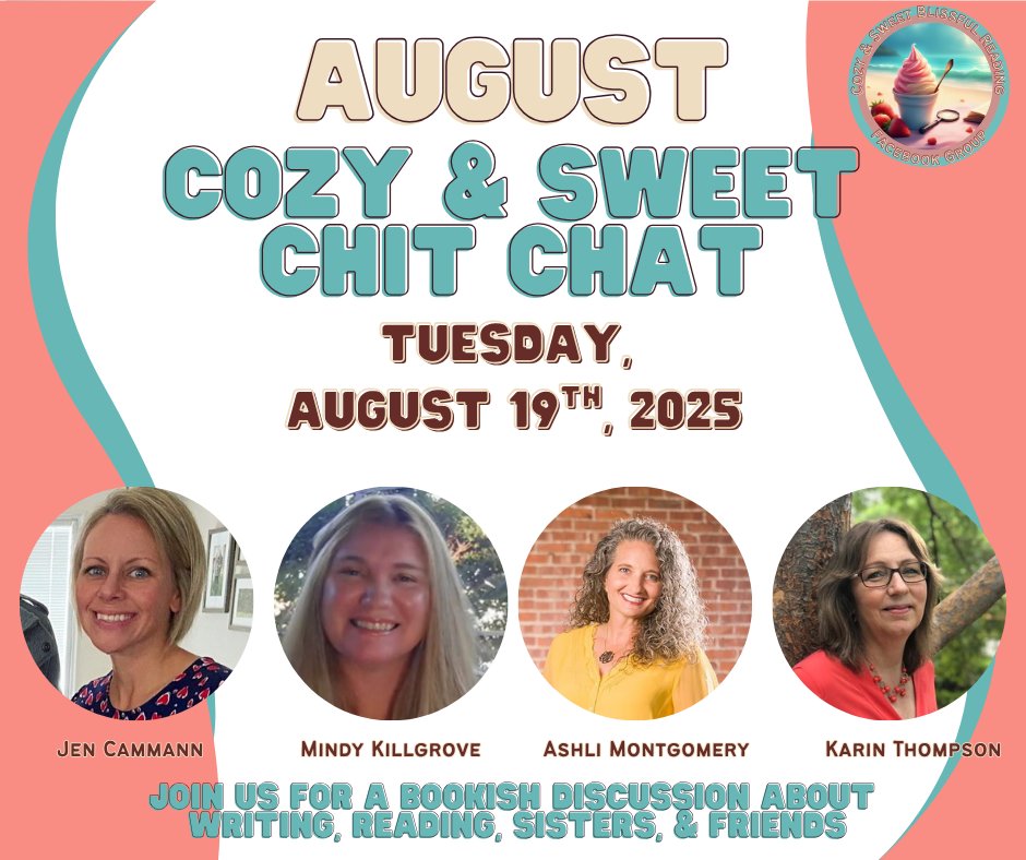 mindykillgrove's tweet photo. On Tuesday, August 19th, 2025, at 7 p.m. (EST) we'll be having a little chit chat about books, sibling rivalries, &amp; many more topics.
I'll be there, along with Karin Thompson &amp; Ashli Montgomery. The event will be moderated by my friend and sorority sister, Jennifer Adley Cammann. https://t.co/MEc29Z1GWQ