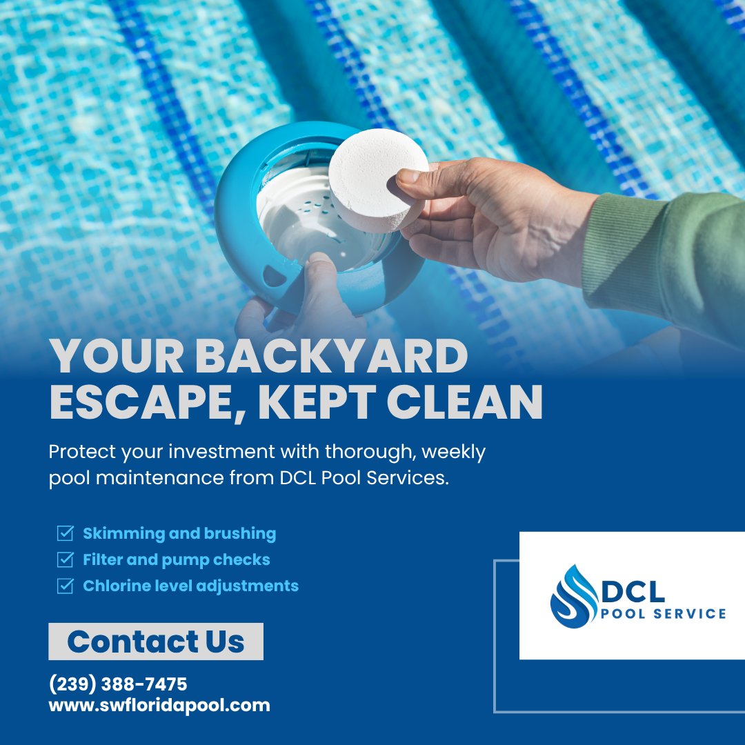 DclPoolServices's tweet image. Let us take care of your pool, so you can enjoy every swim stress-free.
#BackyardBliss #DCLPoolServices #PoolPros #SWFLLiving #CleanPoolLife